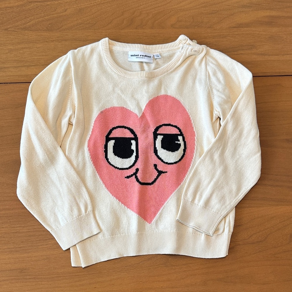 Mini Rodini Cream Sweater with Pink Heart